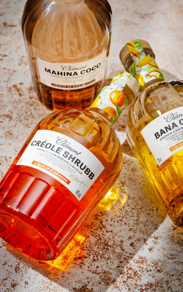 Rhum liqueur Mahina coco Bana canne et Shrubb Habitation Clément François Martinique